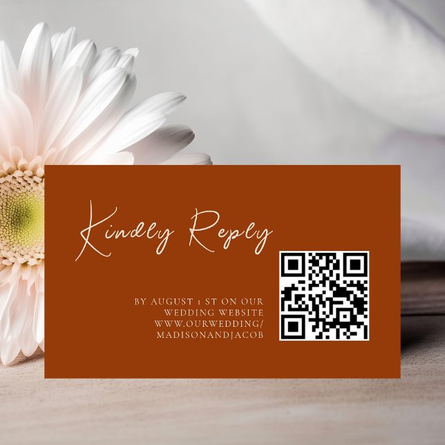 Terracotta Minimalist Modern QR CODE Wedding RSVP  Enclosure Card (Creator Uploaded)