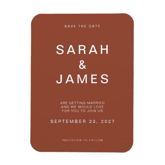 Terracotta Minimalist Modern Wedding Save the Date Magnet (Vertical)