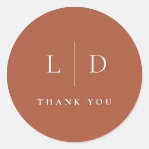 Terracotta Minimalist Monogram Wedding Favour Classic Round Sticker