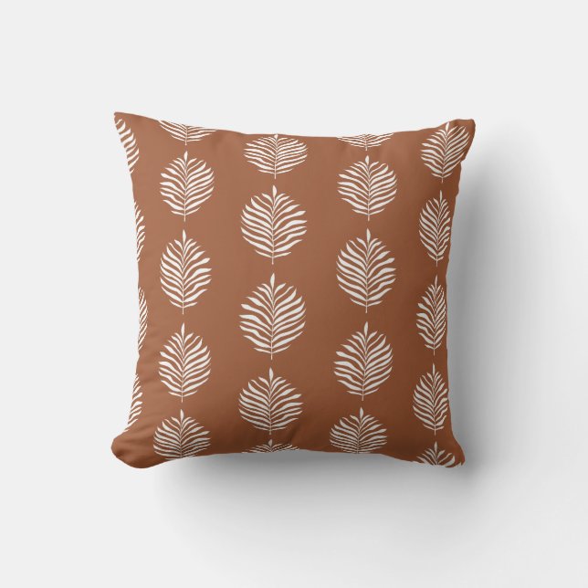 Terracotta Minimalist Palm Leaf Pattern Cushion (Front)