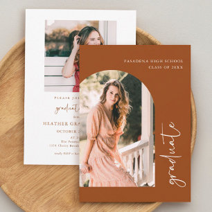 Terracotta Minimalist Photo Graduation Party Invitation