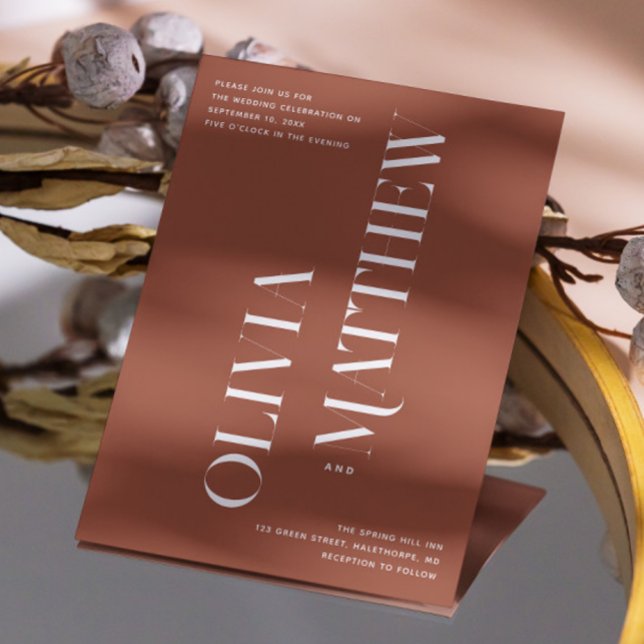 Terracotta minimalist photo wedding + QR details Invitation (Creator Uploaded)