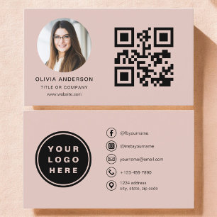 Terracotta Minimalist Photo with QR Code Business Card