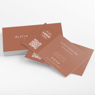 Terracotta | Minimalist | QR Code + Logo | Modern Business Card
