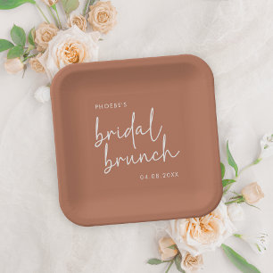 Terracotta Minimalist Script Bridal Brunch Paper Plate