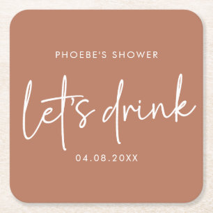 Terracotta Minimalist Script Bridal Shower Coaster