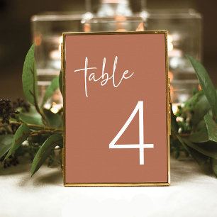 Terracotta Minimalist Script Bridal Shower Flat Table Number
