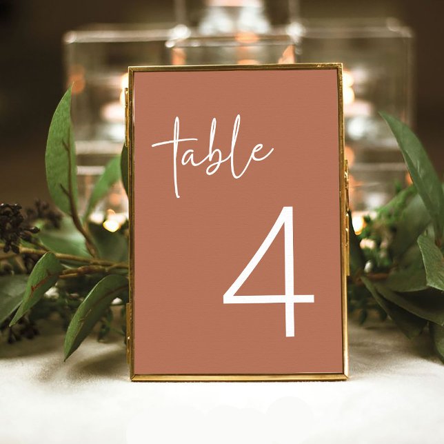 Terracotta Minimalist Script Bridal Shower Flat Table Number (Creator Uploaded)