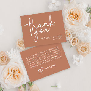 Terracotta Minimalist Script Bridal Shower Flat Thank You Card