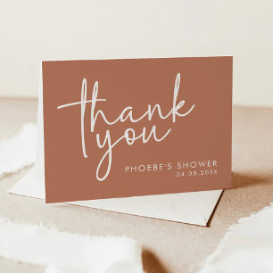 Terracotta Minimalist Script Bridal Shower Folded Thank You Card