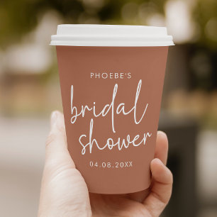 Terracotta Minimalist Script Bridal Shower Paper Cups