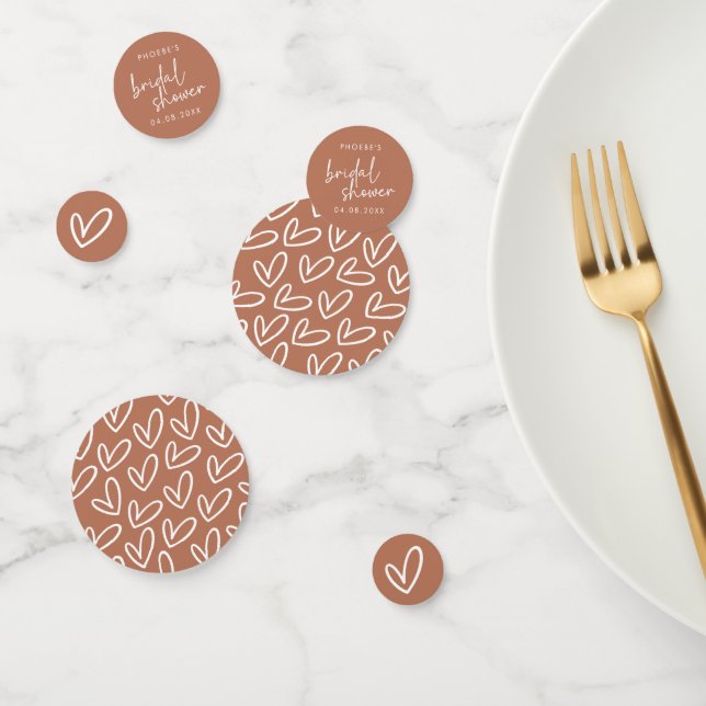 Terracotta Minimalist Script & Heart Bridal Shower Confetti (Group)