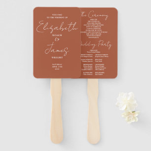 Terracotta Minimalist Script Wedding Program Hand Fan