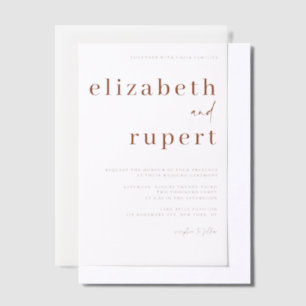 Terracotta Minimalist Serif Typography Wedding Vellum Invitations