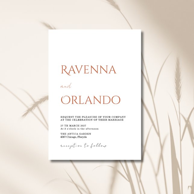 Terracotta Minimalist Simple Modern Wedding Invitation (Creator Uploaded)