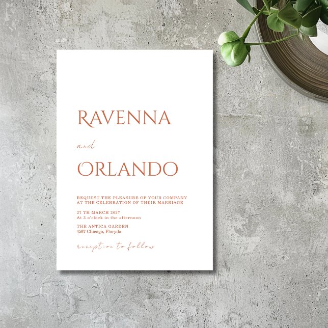 Terracotta Minimalist Simple Modern Wedding Invitation (Creator Uploaded)