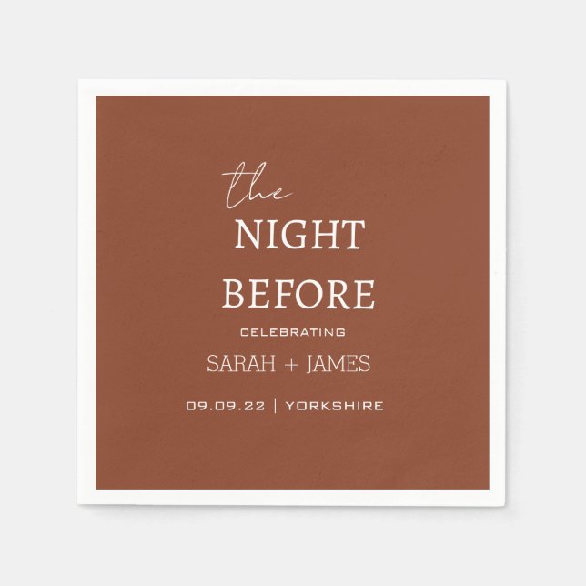 Terracotta Minimalist the Night Before Wedding  Napkin (Front)
