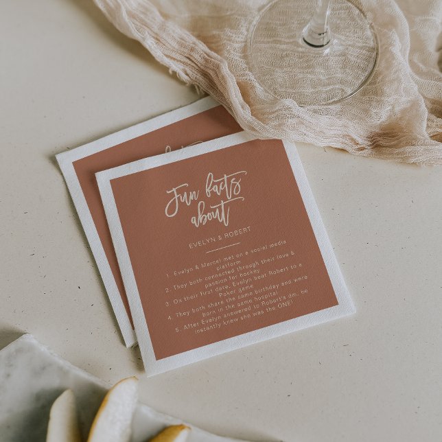Terracotta Minimalist Trivia Fun Facts Wedding  Napkin (Creator Uploaded)
