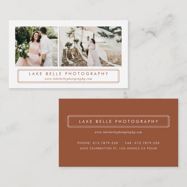 Terracotta Minimalist Two Photo Layout Modern Business Card (Front/Back)