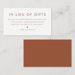 Terracotta Minimalist Typography In Lieu Of Gifts Enclosure Card