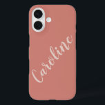 Terracotta Minimalist Typography Personalised Name iPhone 16 Case<br><div class="desc">Cute phone case with modern and elegant personalised name design in blush hand lettering on a soft terracotta background.</div>