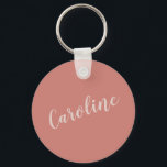 Terracotta Minimalist Typography Personalised Name Key Ring<br><div class="desc">This minimalist custom name keychain is a stylish and practical accessory, perfect as a bridal party favour, bridesmaid gift, or everyday essential. The elegant script font and modern design make it a thoughtful keepsake for weddings, birthdays, or special occasions. Personalise it with a name for a unique touch that’s both...</div>