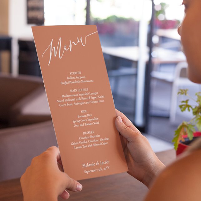 Terracotta Minimalist Wedding Flat Menu Card (Creator Uploaded)