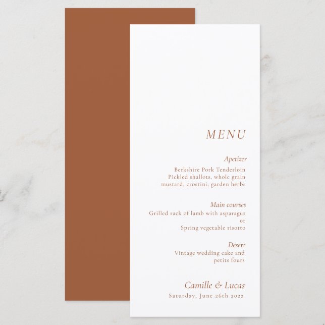 Terracotta Minimalist wedding  Menu (Front/Back)