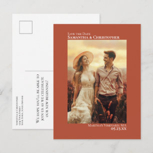 Terracotta Minimalist Wedding Photo Save The Date Announcement Postcard