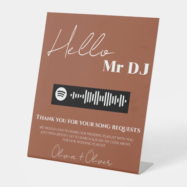Terracotta minimalist wedding playlist sign (Front)