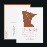 Terracotta Minnesota Map QR Code Save the Date Announcement Postcard<br><div class="desc">Celebrate your Minnesota wedding in a unique and modern way with this QR Code Save the Date Postcard, featuring a sleek silhouette of the Minnesota state map. Whether you’re planning a wedding by the stunning lakes, in the vibrant cities of Minneapolis and St. Paul, or in the picturesque countryside, this...</div>