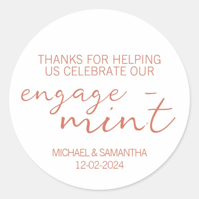 Terracotta Mint Engagement Thank You Classic Round Sticker (Front)