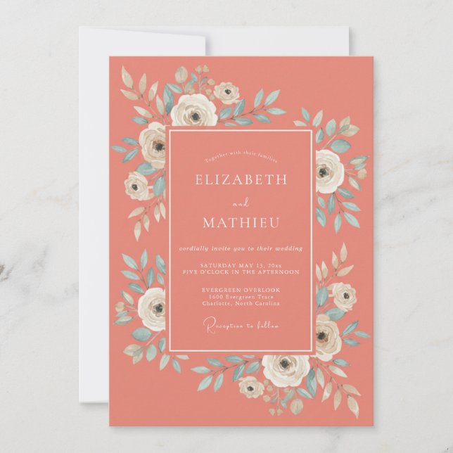 Terracotta Mint Peony Wedding Invitation (Front)