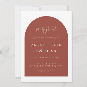 Terracotta Modern Arch Minimal Wedding Tying Knot Invitation