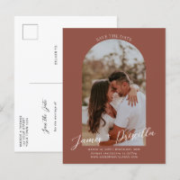 Terracotta modern arch photo wedding invitation