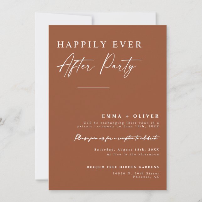 Terracotta Modern Boho Happily Ever After QR Code  Invitation (Front)
