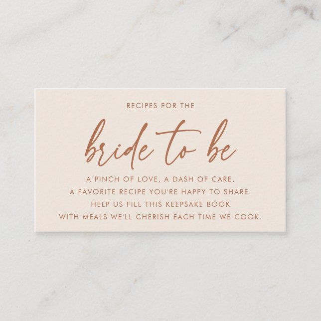 Terracotta Modern Bridal Shower Recipe Request Enclosure Card (Front)