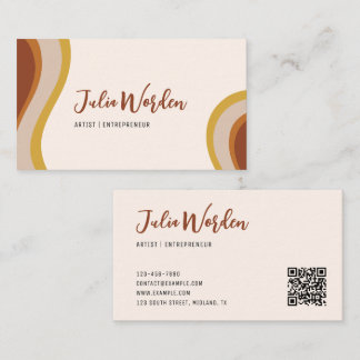 Terracotta modern business card with QR code