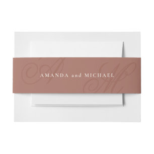 Terracotta Modern Edge Elegant Monogram Wedding Invitation Belly Band