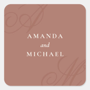 Terracotta Modern Edge Elegant Monogram Wedding Square Sticker