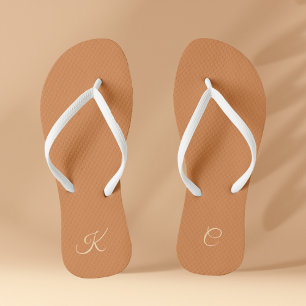 Terracotta Modern Elegant Minimal Simple Monogram Jandals