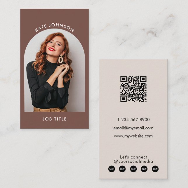 Terracotta Modern Elegant Minimalist Arch Photo Business Card (Front/Back)