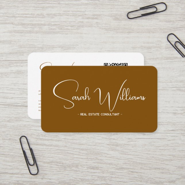Terracotta | Modern Elegant Minimalist QR Code Business Card (Front/Back In Situ)