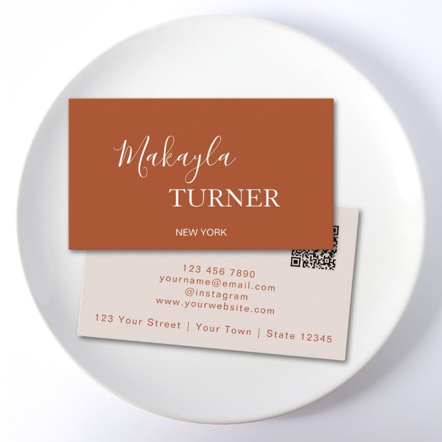 Terracotta Modern Elegant Minimalist QR Code Business Card (Creator Uploaded)