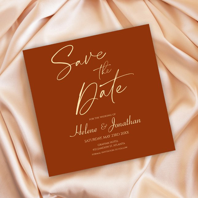 Terracotta Modern Elegant Wedding Save The Date Invitation (Burnt Orange Modern Terracotta Save The Date Invitation)