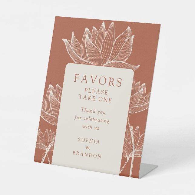 Terracotta Modern Floral Favours Pedestal Sign (Front)