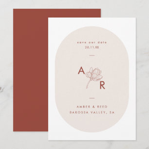 Terracotta Modern Floral Monogram Double Arch Save The Date