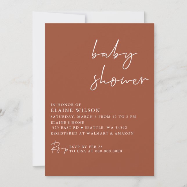 Terracotta Modern Gender Neutral Baby Shower Invitation (Front)