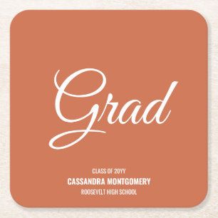Terracotta Modern Graduation Party Square Paper Coaster