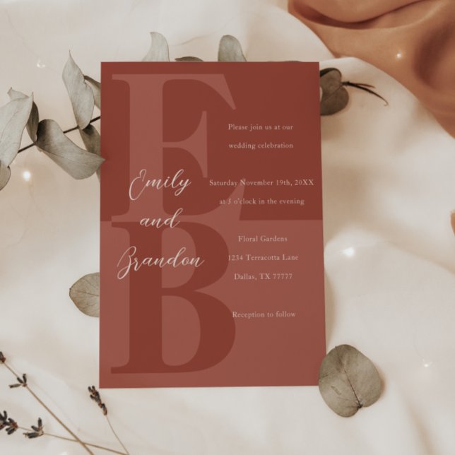 Terracotta Modern Large Initial Wedding Invitation (Creator Uploaded)